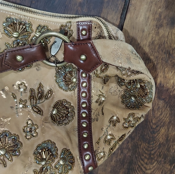 Mary Frances Velvety Vegan Leather Floral Beaded Hobo/Boho Crossbody Bag - Picture 3 of 10